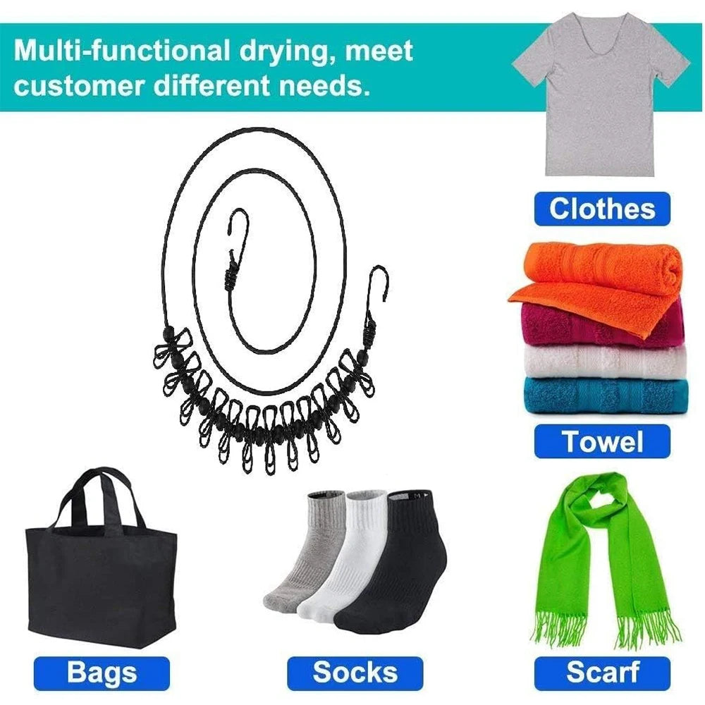 Portable Clothesline with 12 Clothespins Travel Clothes Drying Rack Rope Windproof Laundry Clothes Line for Backyard Camping Zpaxo