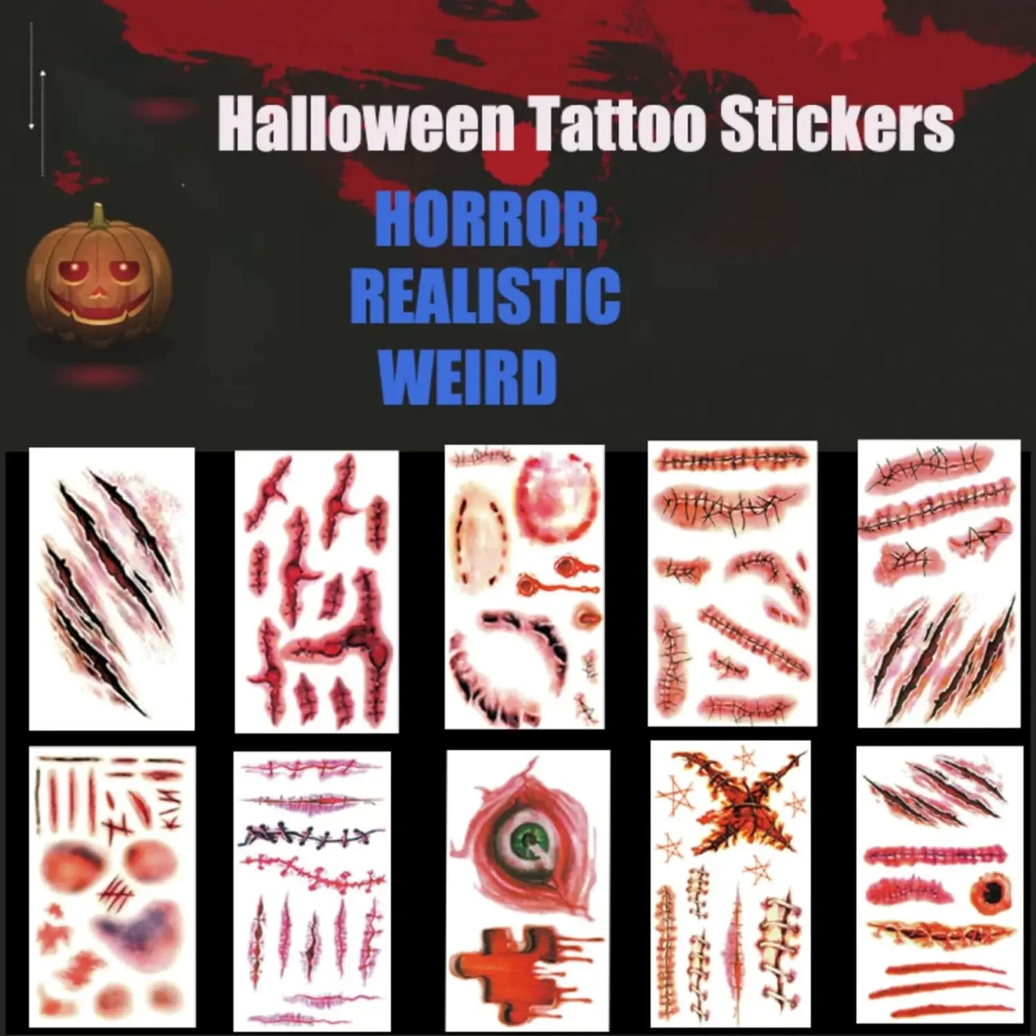 Realistic Horror Fake Wound Temporary Tattoos Gruesome Gore Scars