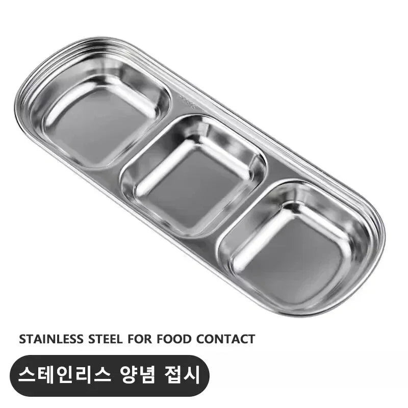 304 Stainless Steel 3-Compartment Dip Tray | Korean BBQ Sauce Condiment Dip Tray Zpaxo