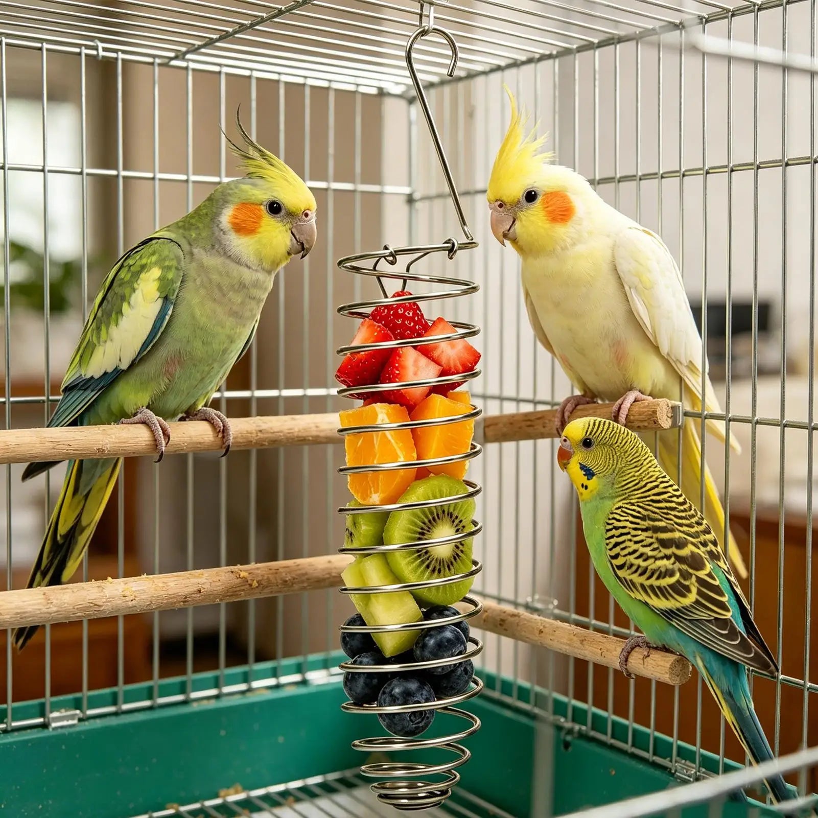 Stainless Millet Holder Bird Cage Foraging Supports Tray Anti Bite
