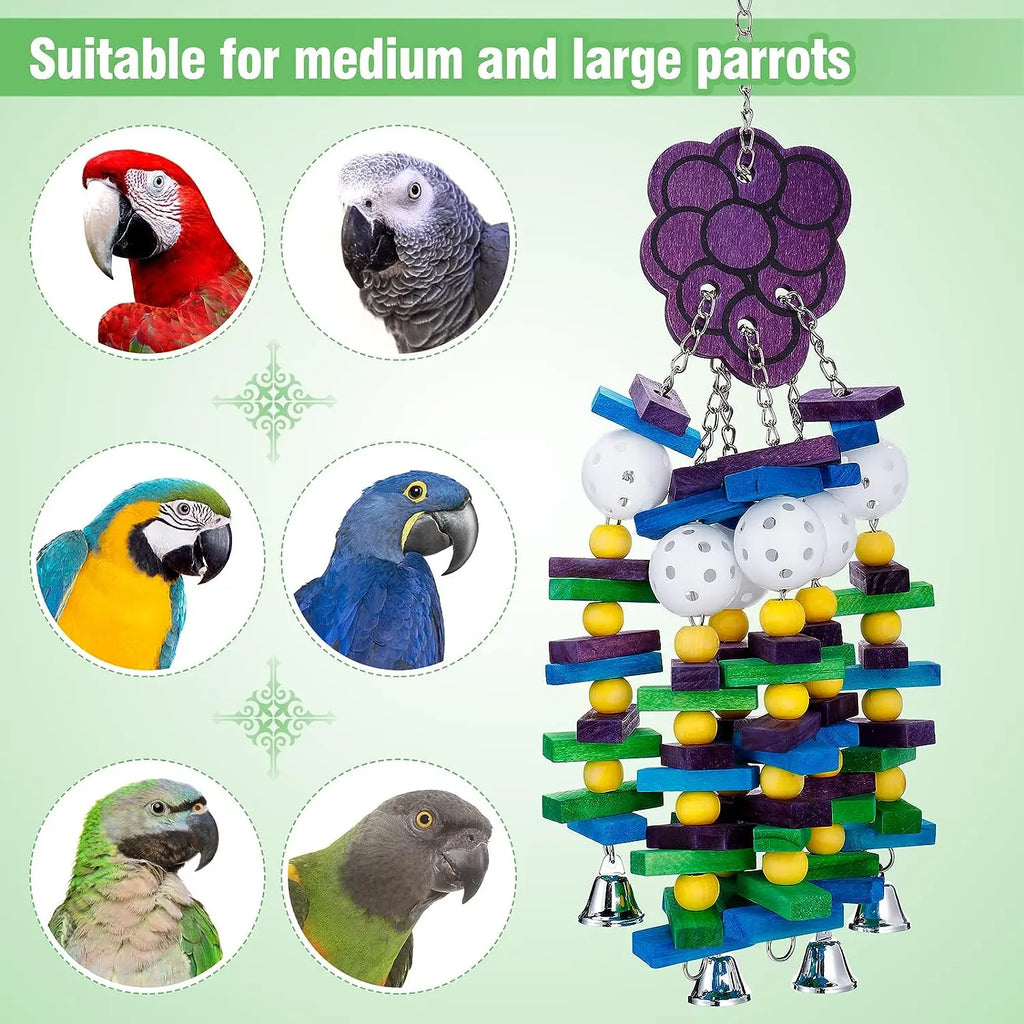 Pet Bird Chewing Toy Colorful Wooden Blocks Acrylic Beads Parrot Bite