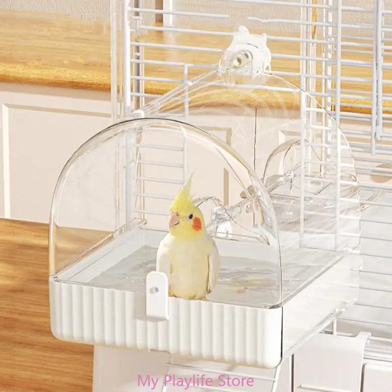Pet Bird Bath Tub Clear Bath House Parrot Bathtub with Bottom Drawer for Budgies Cockatiels Lovebirds Bathing Supply Zpaxo