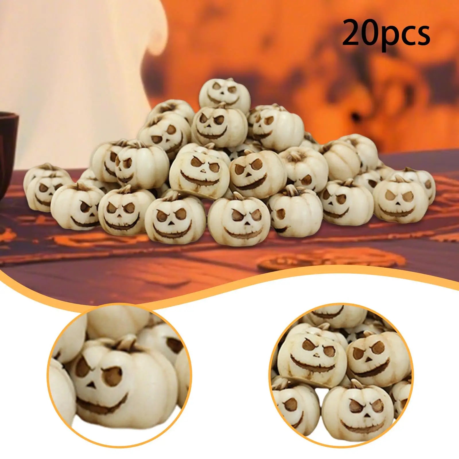 20-Pack Mini Halloween Resin Pumpkin Figurines – Home Decor Resin Holiday Figurines Zpaxo White