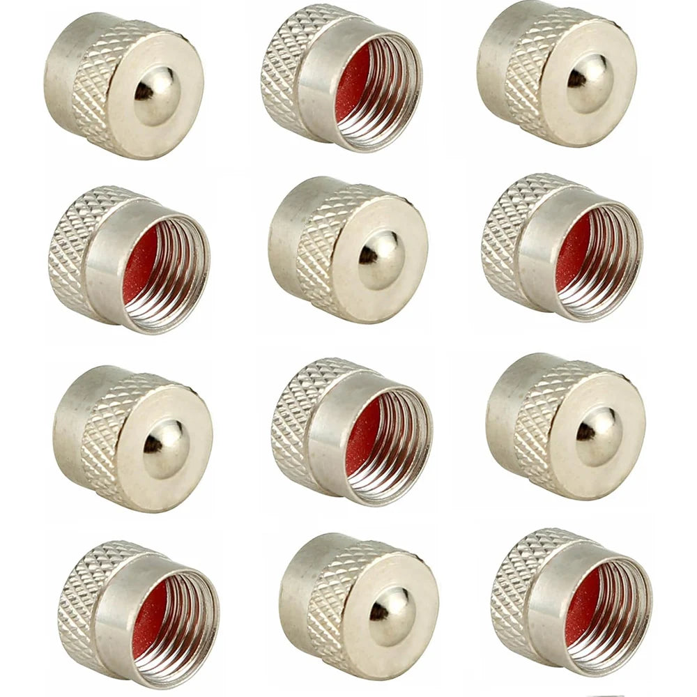 12-Pack Brass Tire Valve Stem Caps with Rubber Gasket | Universal