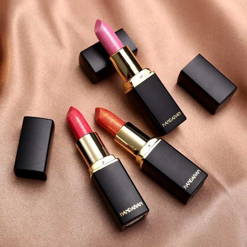 Black Tube Gold Shiny Lipstick Waterproof Long Lasting Moisturizing