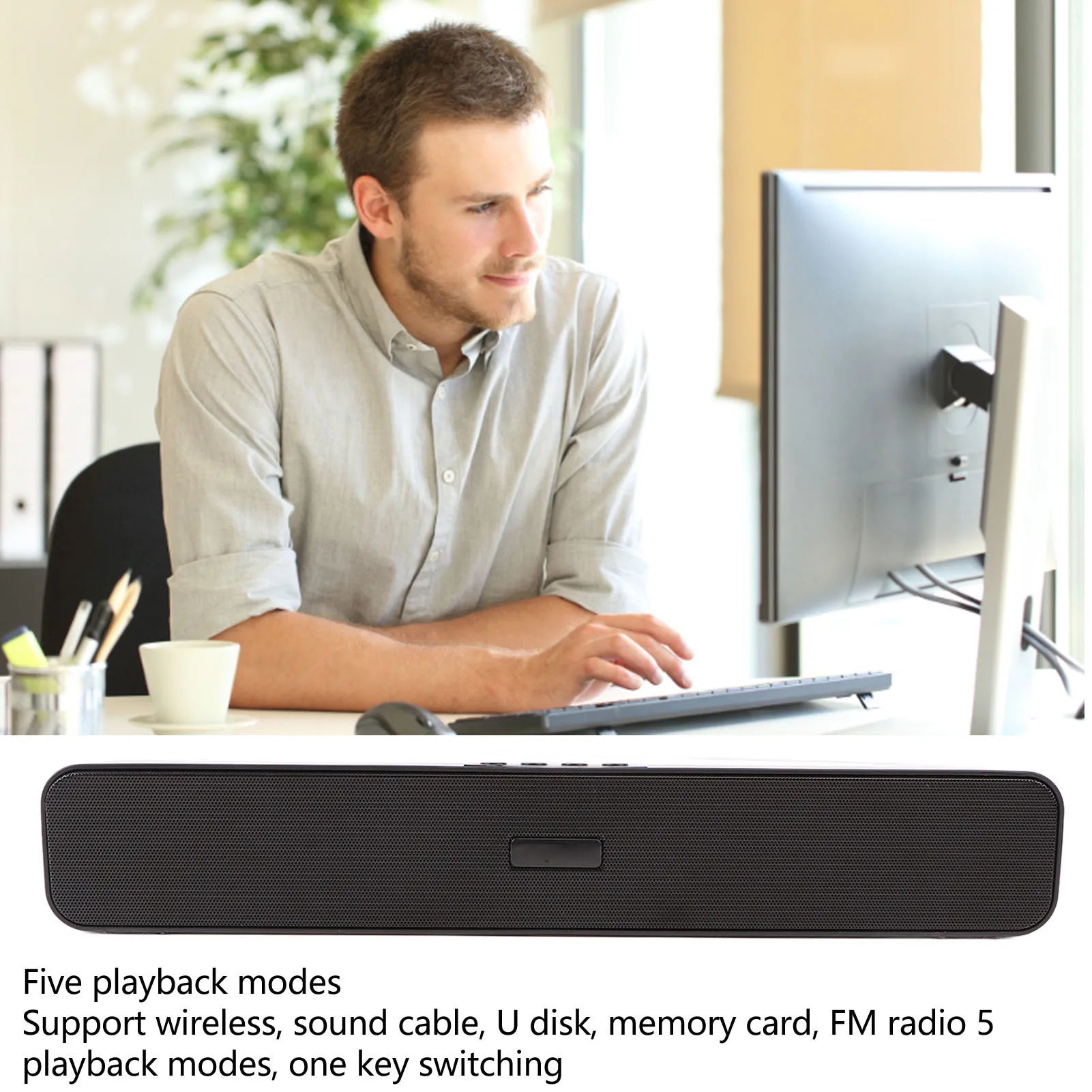 Bluetooth Soundbar Wireless 5 Playback Modes Noise Reduction Surround