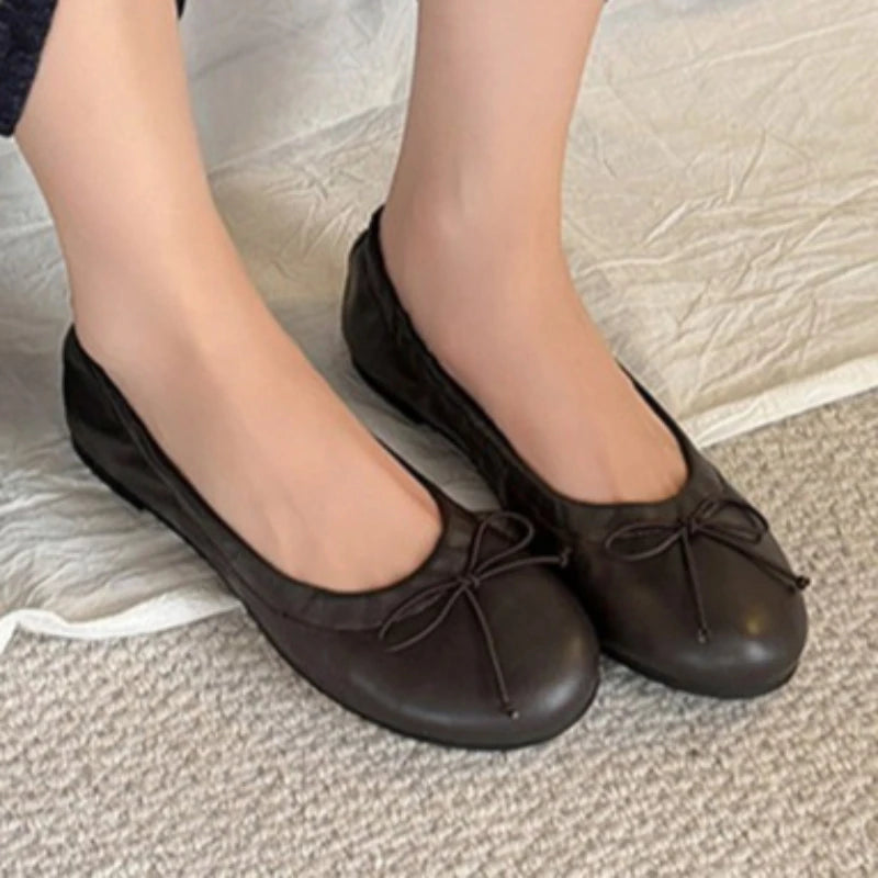Women's Solid Comfortable Bow Embellishment Single Shoes Spring Zpaxo black 35