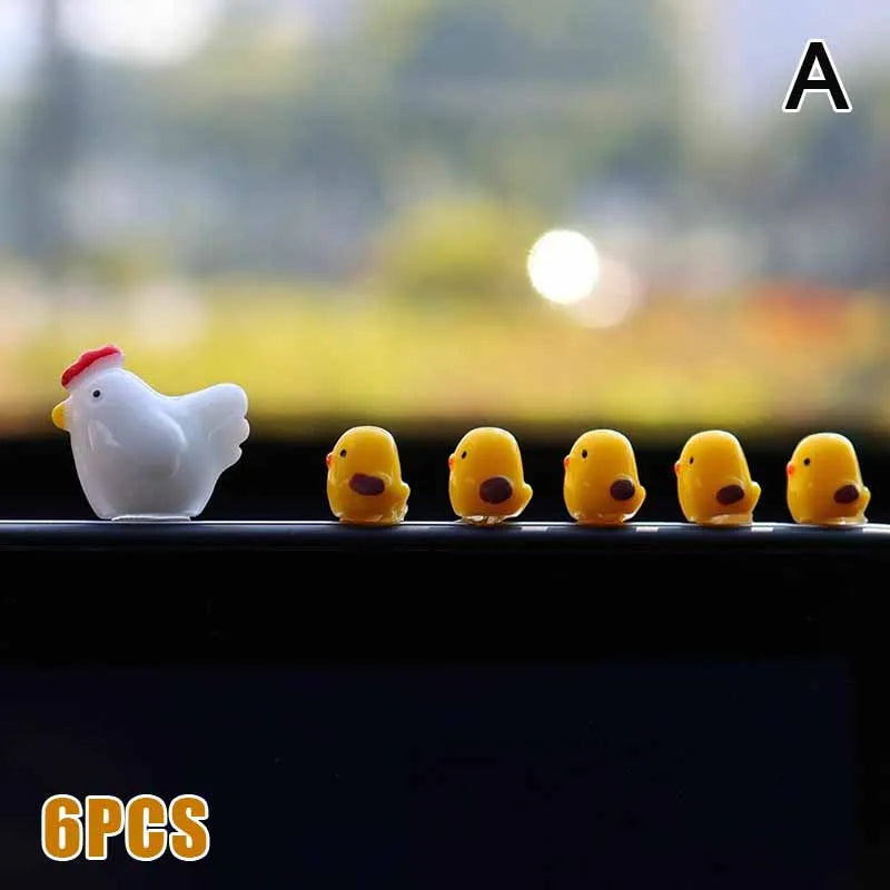 6 Cute Mini Chickens Car Dashboard Accessories Funny Chicks Rearview