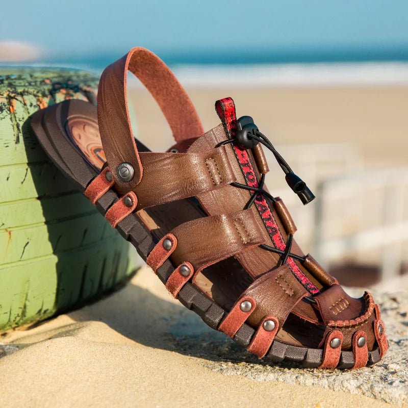 Summer Men Sandals Leather Mens Casual Shoes Outdoor Beach Roman Zpaxo 625 38