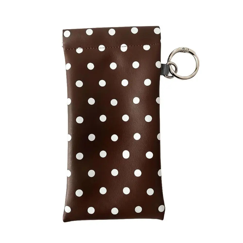 Polka Dot Eyeglasses Case with Cleaning Cloth & Keychain Eyeglasses Case Zpaxo Brown