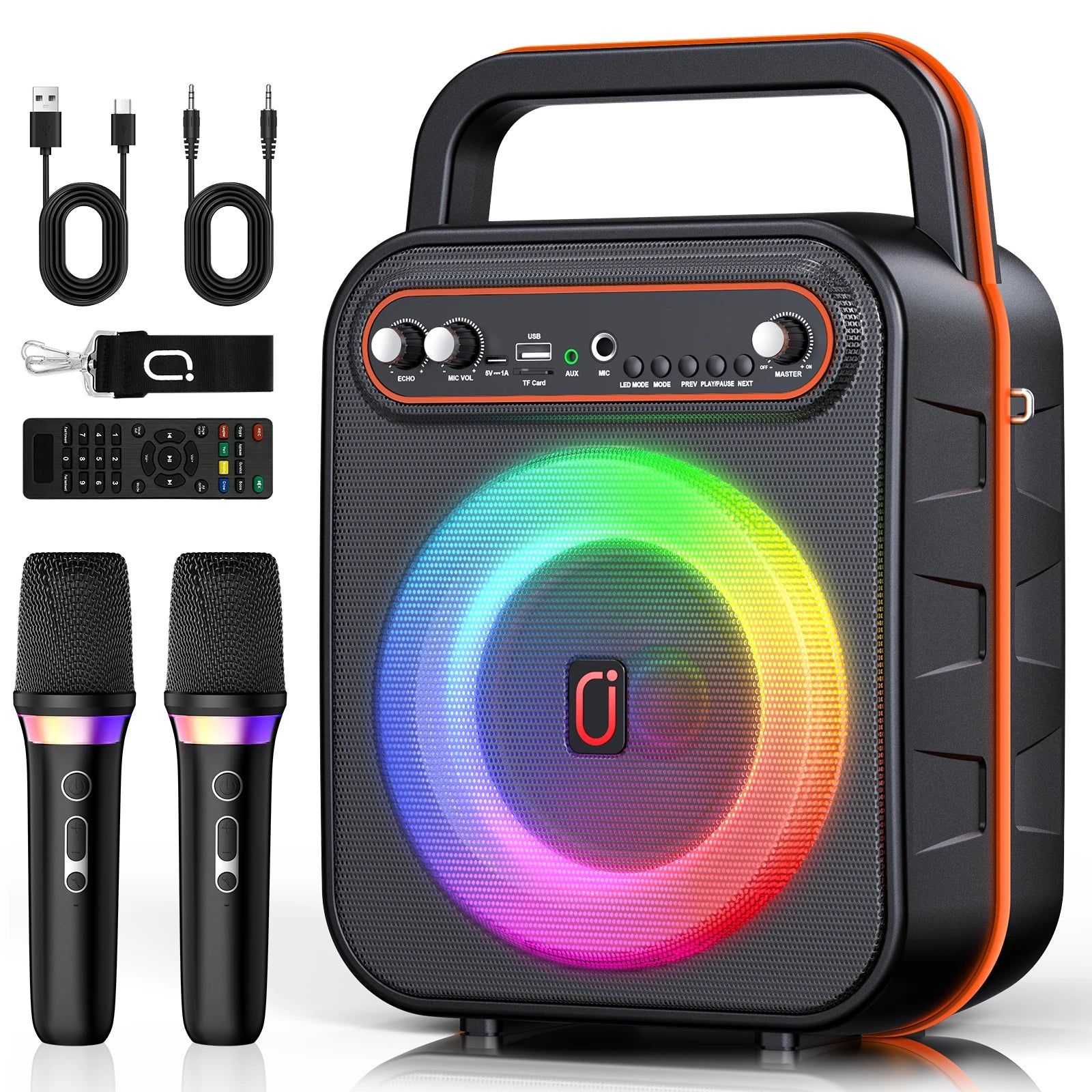 Karaoke Machine Adults Kids Portable Bluetooth Speaker Microphones PA