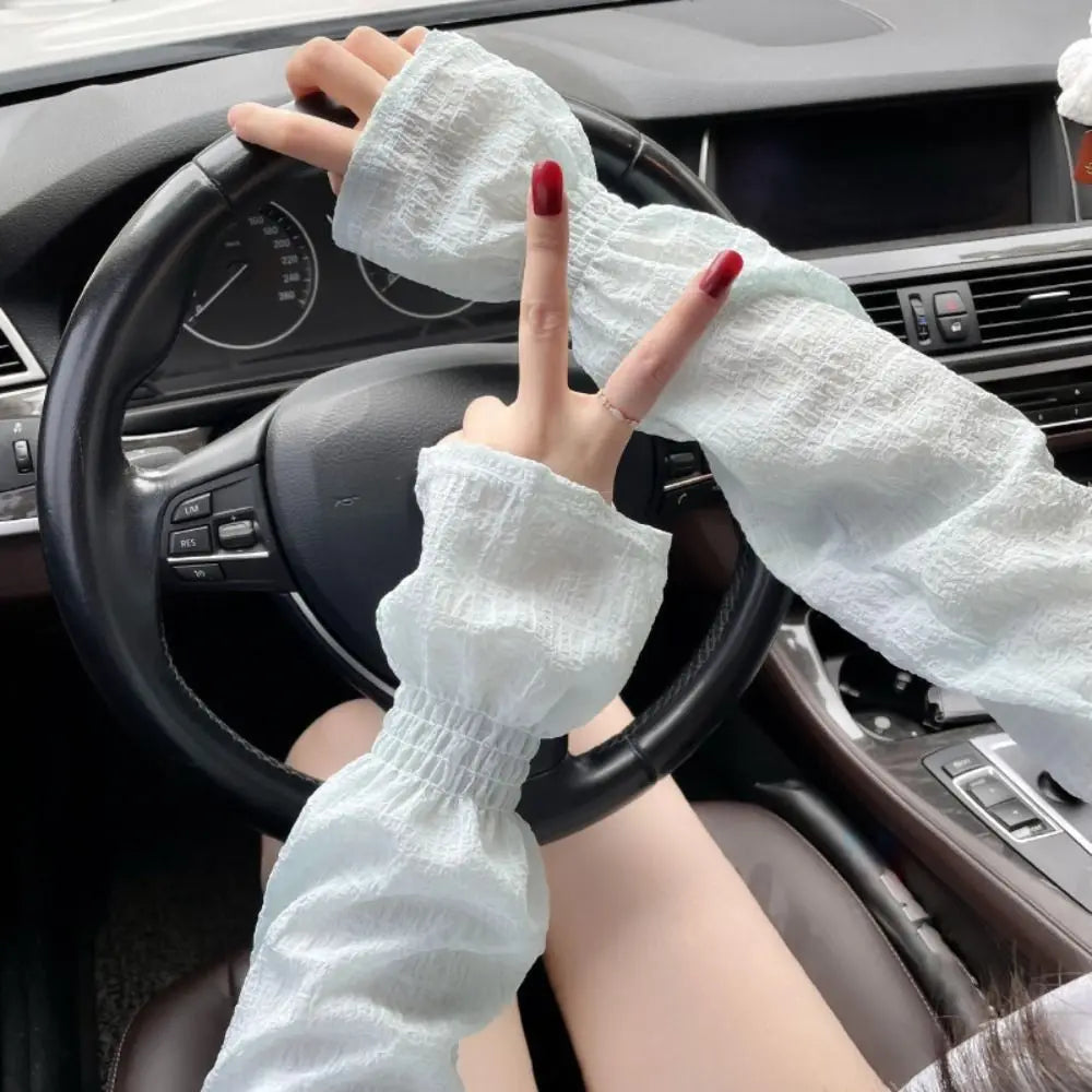 Summer Outdoor Lace Mesh Sun Protection Sleeves Solid Color Anti-UV Arm Sleeve Breathable Loose Fit Fingerless Gloves Cycling Zpaxo
