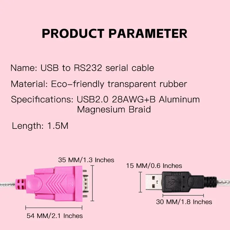 USB RS232 DB9 Serial Cable 9-pin Shielding Speed Data Transmission Zpaxo