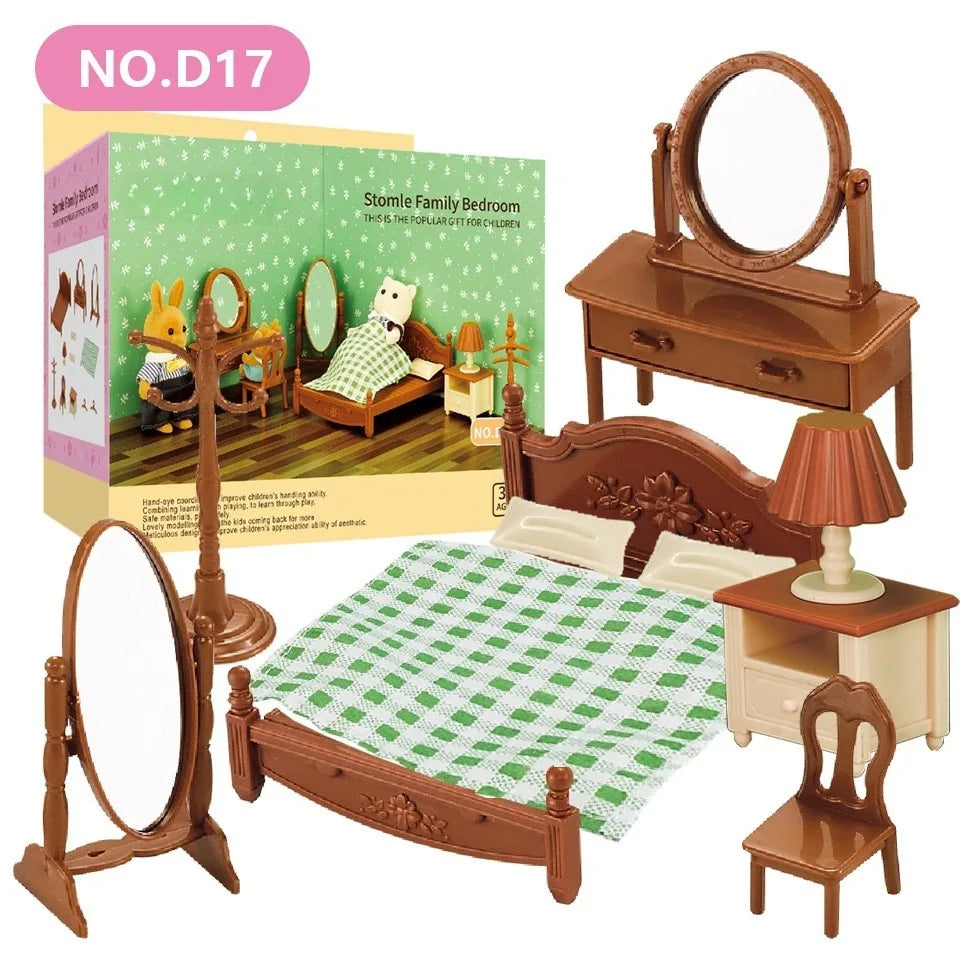 Dollhouse Furniture Doll House Bathroom Kitchen Fridge Washing Zpaxo Brown bed