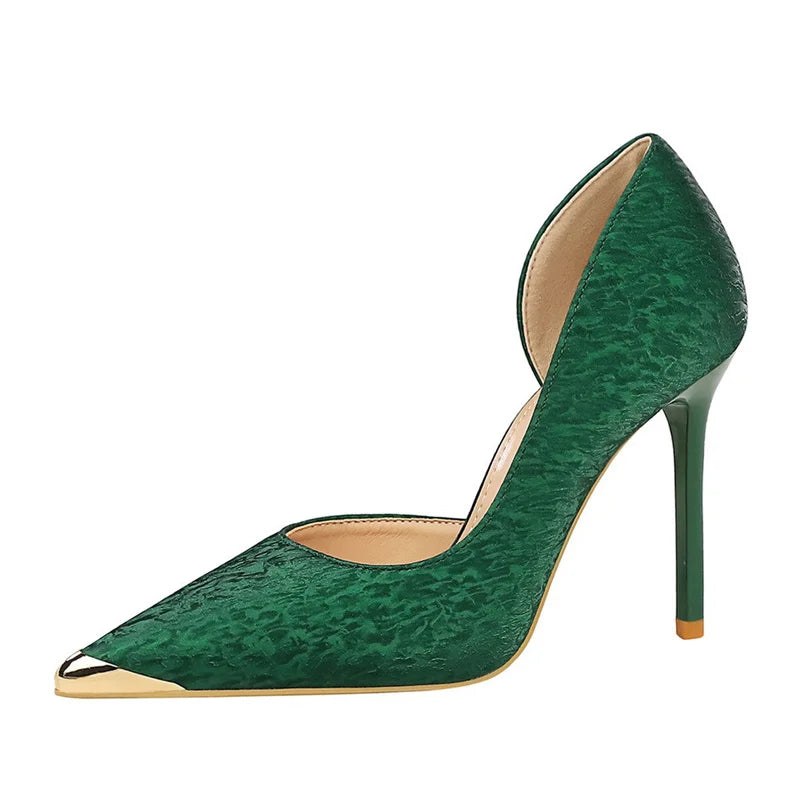 Pointed Toe Shallow Mouth Hollow Heels Women's Thin Iron Metal Zpaxo