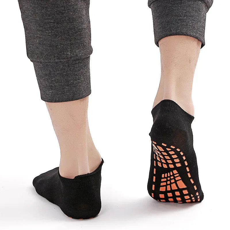 Indoor Yoga Pilates Trampoline Women's Socks Adult/Children Silicone Non Slip Cotton Socks Floor Foot Massage Ankle Socks Zpaxo black L 36-41
