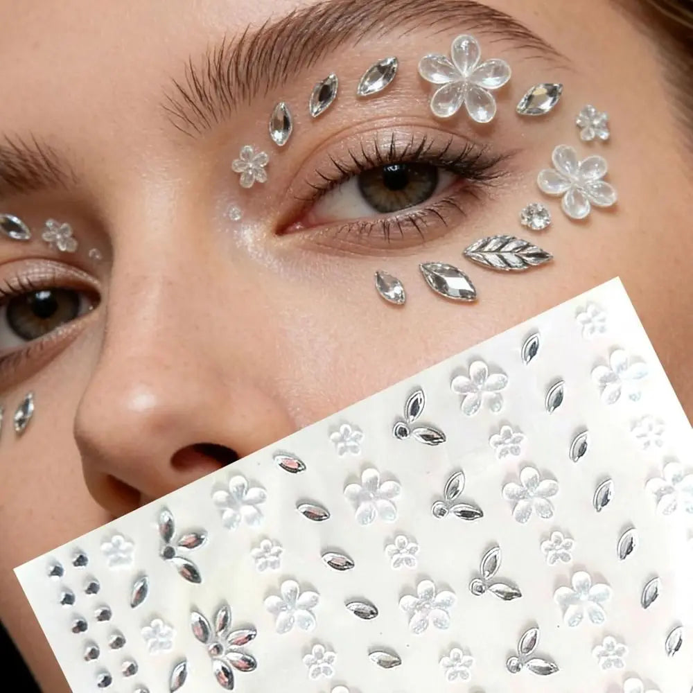 Flower Face Tattoo Sticker Pure Self-adhesive Rhinestones Jewelry Zpaxo