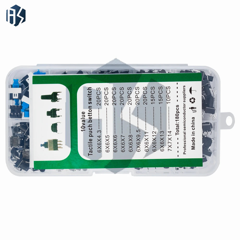 10-Assorted Tactile Switch Kit (180PCS): Mini Momentary Buttons for DIY Electronics Projects Zpaxo
