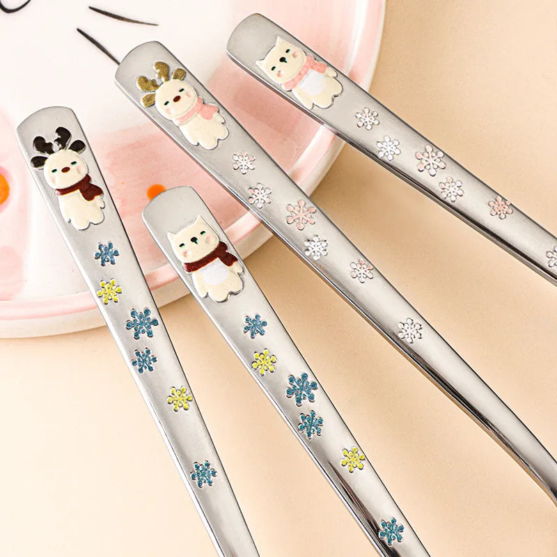 Korean Deer Embossed 304 Stainless Steel Long Handle Spoon Kitchen Spoon Zpaxo