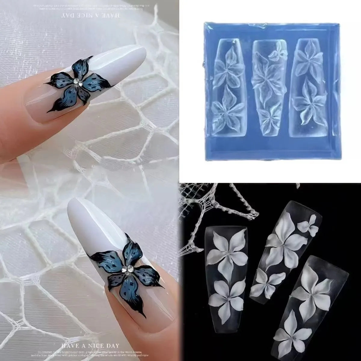 Lace Silicone Mold Nail Art Ultra-thin 3D French Rose Lattice Pattern Zpaxo B