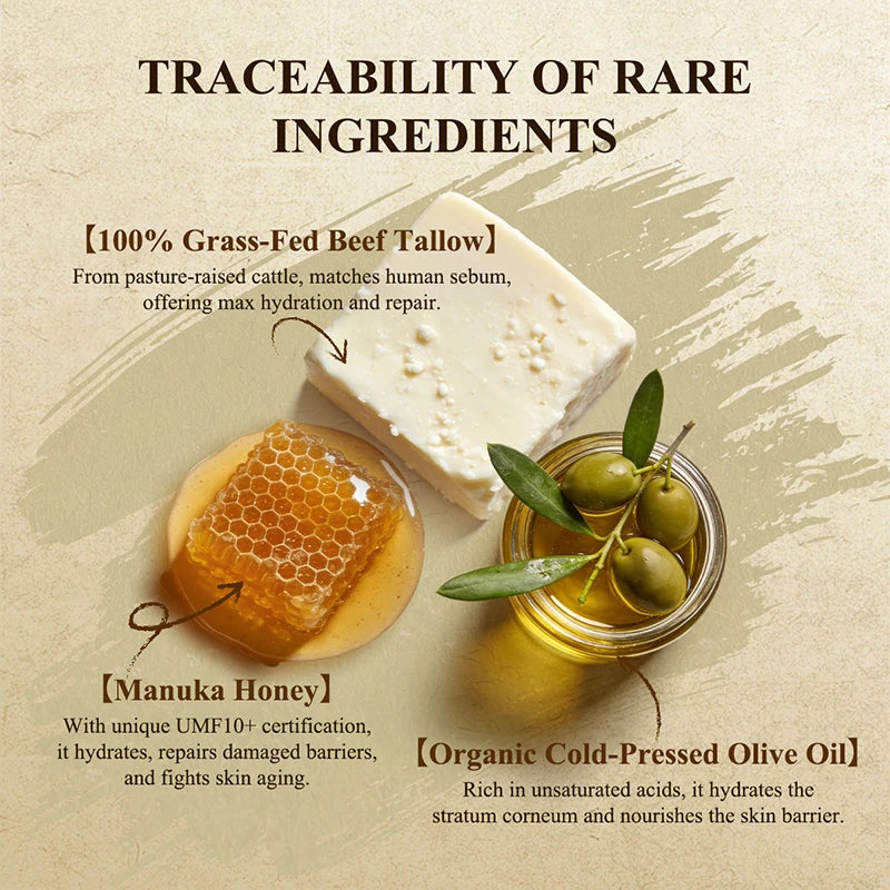 Beef Tallow & Honey Cream – Deep Moisturizer for Dry Skin Moisturizing Skin Balm Zpaxo