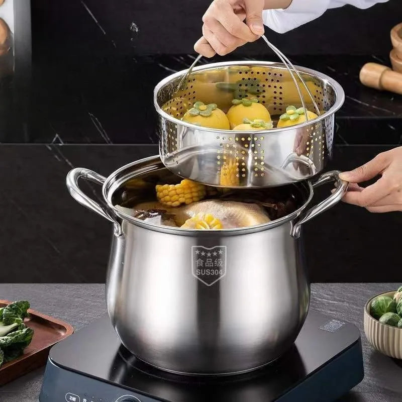 New Home Stainless Steel Special High Pot Large Capacity Double Ear Drum Shaped Sugar Soup Pot, Thick and Durable High Soup Pot Zpaxo