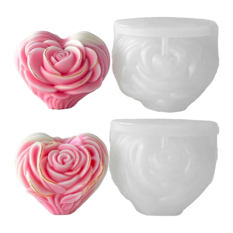 Rose Flower Heart Shaped Silicone Mould Epoxy Resin Making Soap