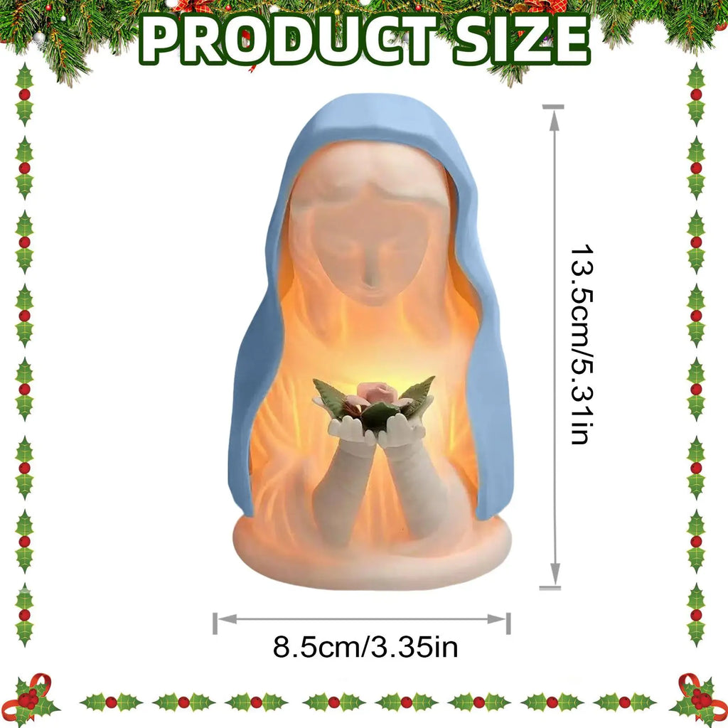 Virgin Mary Prayer Statue Light Christian Lamp Home Decor Hand