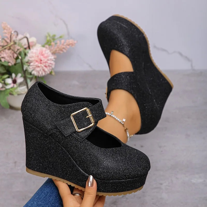 Heels Women's Fashion Wedges Buckle Strap Single Shoes 2026 Spring Zpaxo