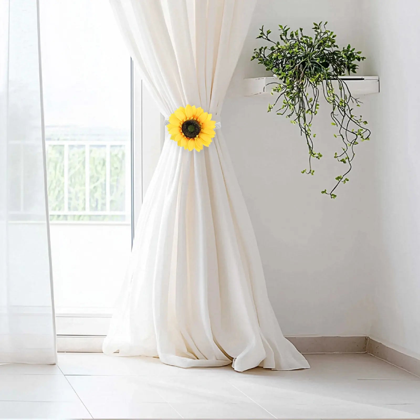 Sunflower Curtain Tiebacks Rustic Floral Drapery Holdbacks Rope Strap