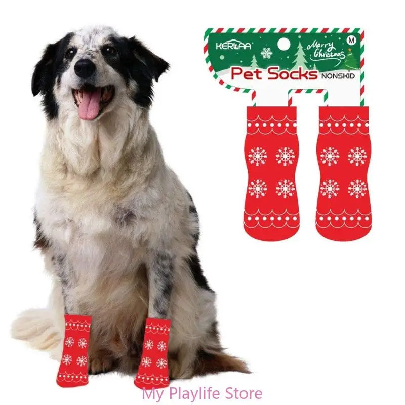 1pair Novelty Holiday Santa Dog Socks Puppy Stockings Festive Canine