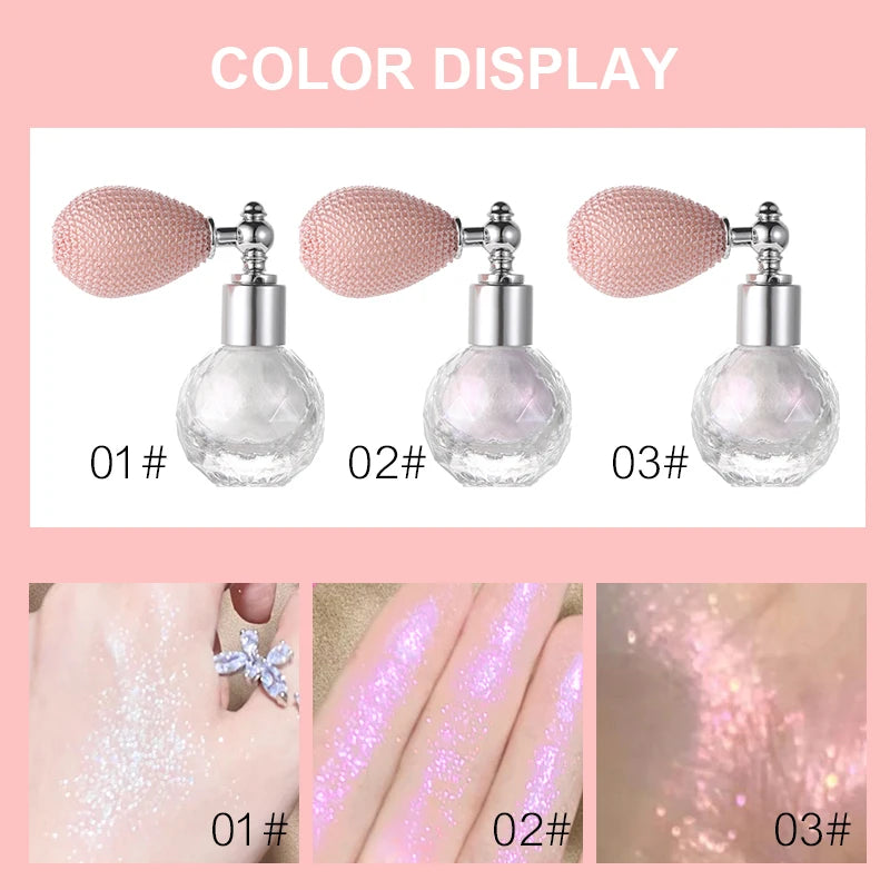 Shiny Glitter Body Powder Highlighter Spray with High Gloss Shines and Sparkles, Suitable for Face and Body Makeup Highlighter Zpaxo