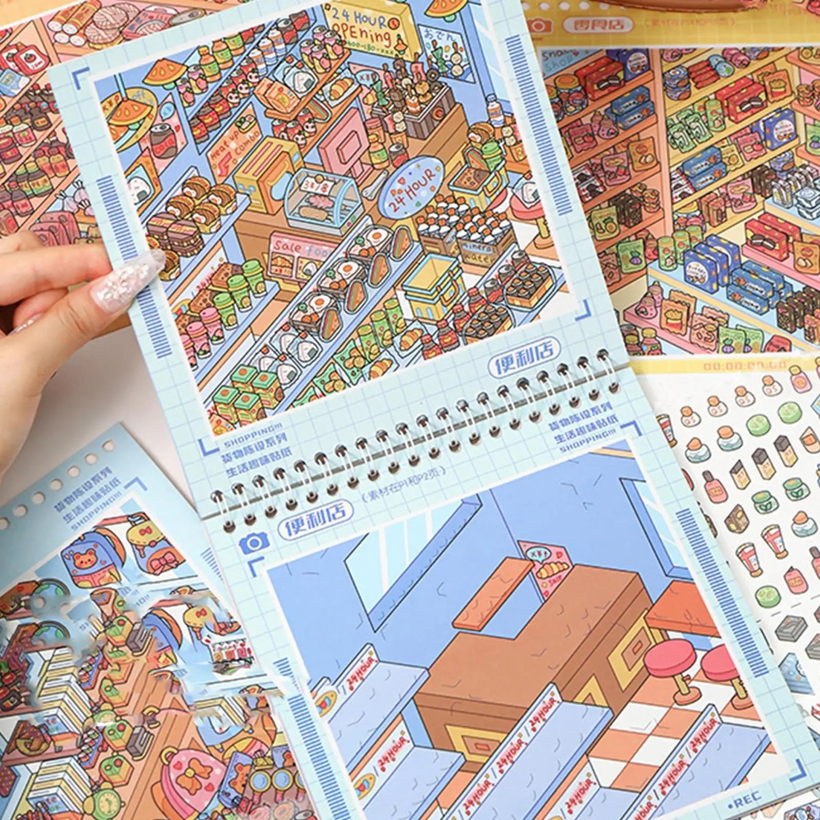 Scene Sticker Book Miniature Shop Stickers DIY Cartoon Decals Kids