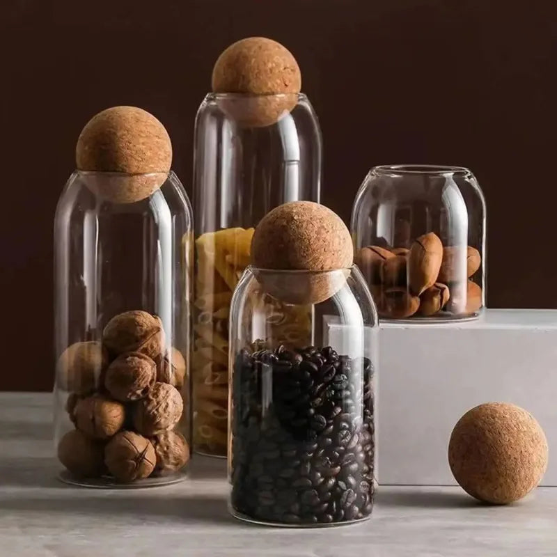 Glass Bottle Storage Jar, Cork Spherical Storage Container, Home Daily Decoration Ornament, Flower Tea Glass Jar, Dried Fruit Zpaxo
