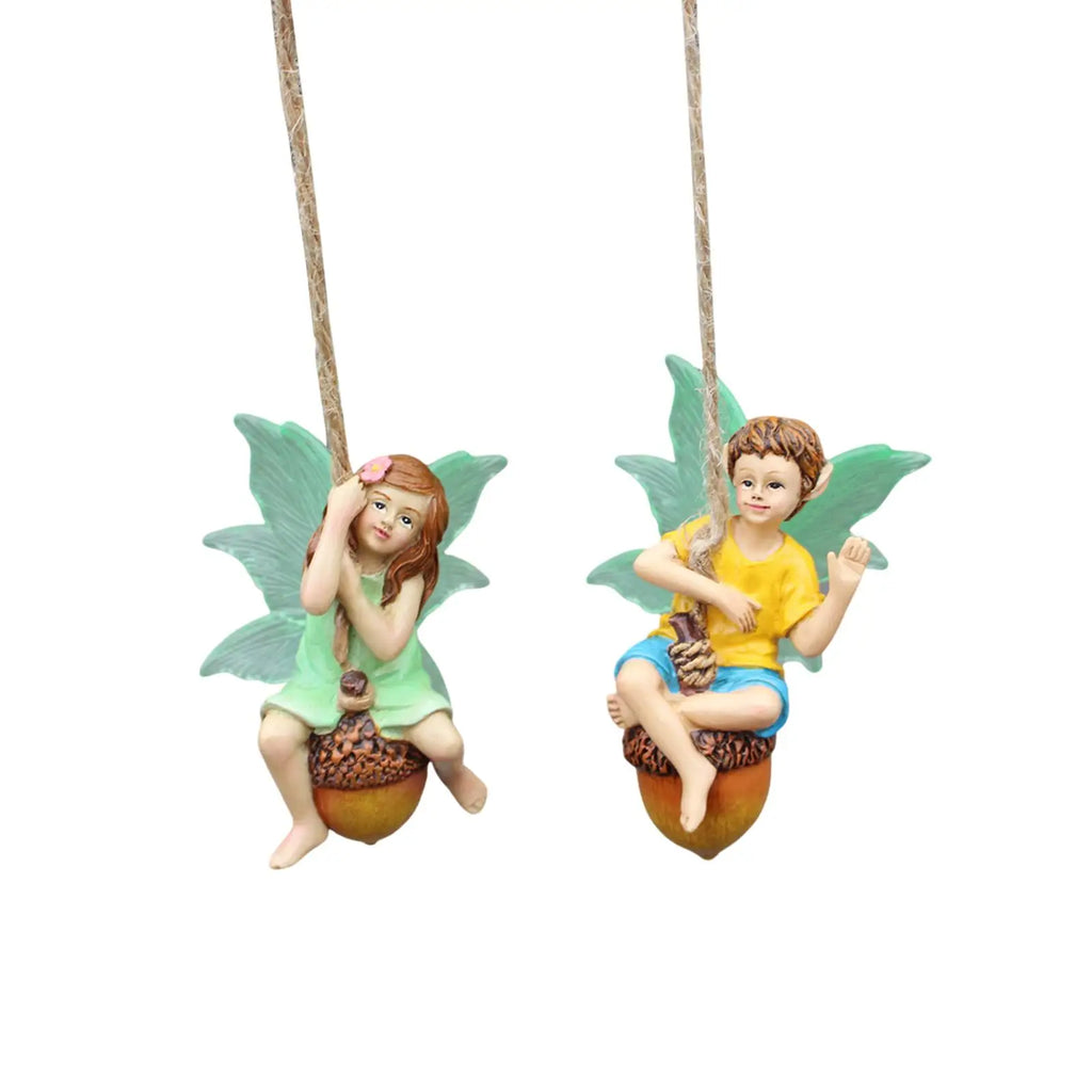 Outdoor Garden Ornaments Resin Boy Girl Fairy Hanging Pendant Crafts Zpaxo