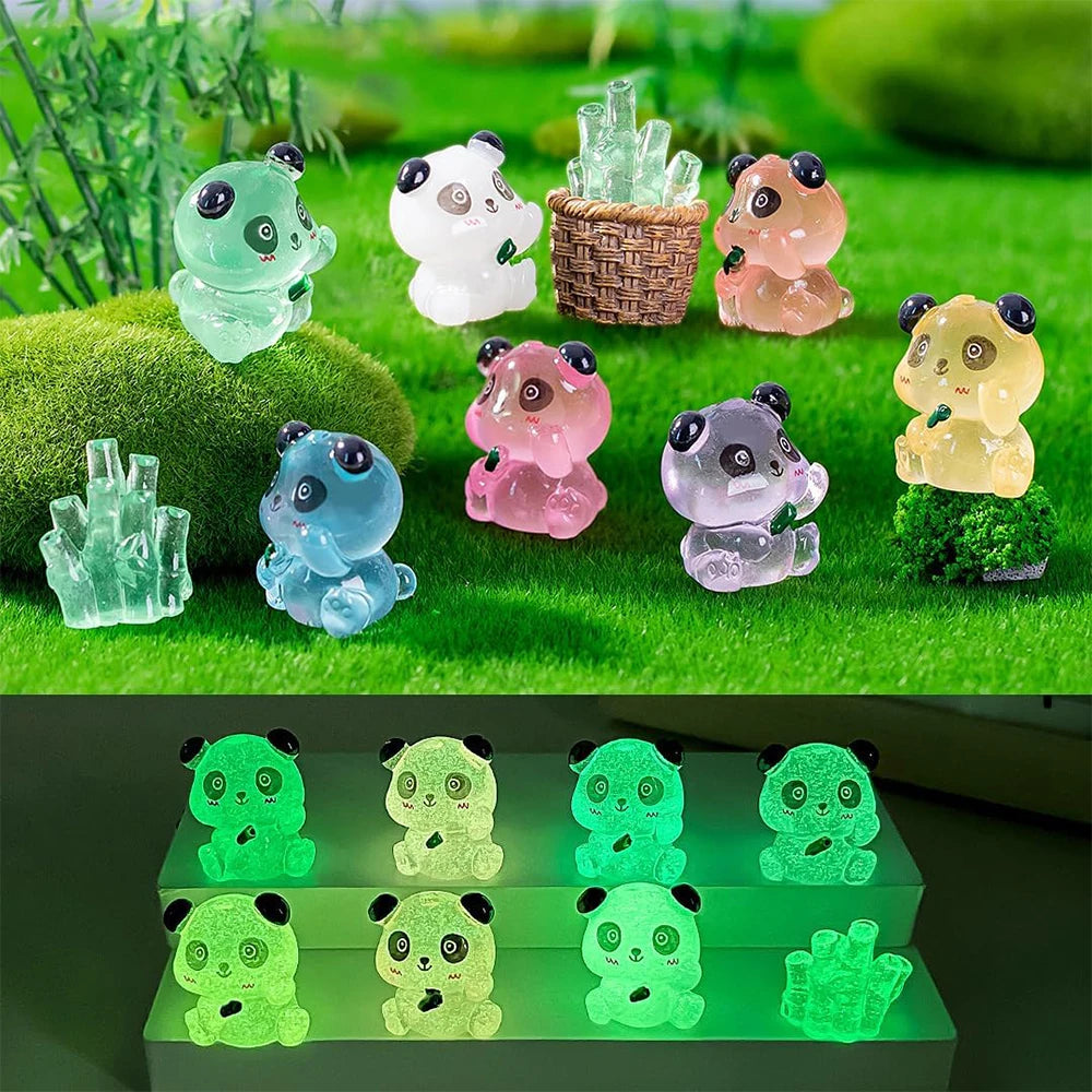7/14/21Pcs Luminous Mini Resin Panda Figurines Glow in The Dark Panda Animal Miniature for Landscape Garden Home Decor Zpaxo