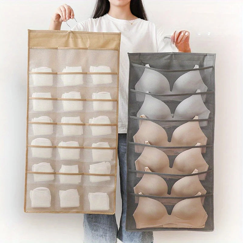 Double Sides Underwear Storage Hanging Bag Dormitory Home Wardrobe Hanging Wall Foldable Bag Underpants Socks Organizer Zpaxo