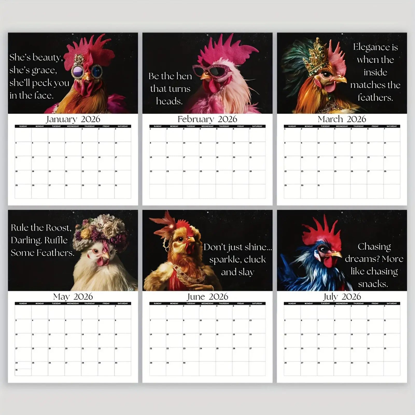 2026 Wall Calendar Natural Hen Themed Funny Gag Chicken Lovers