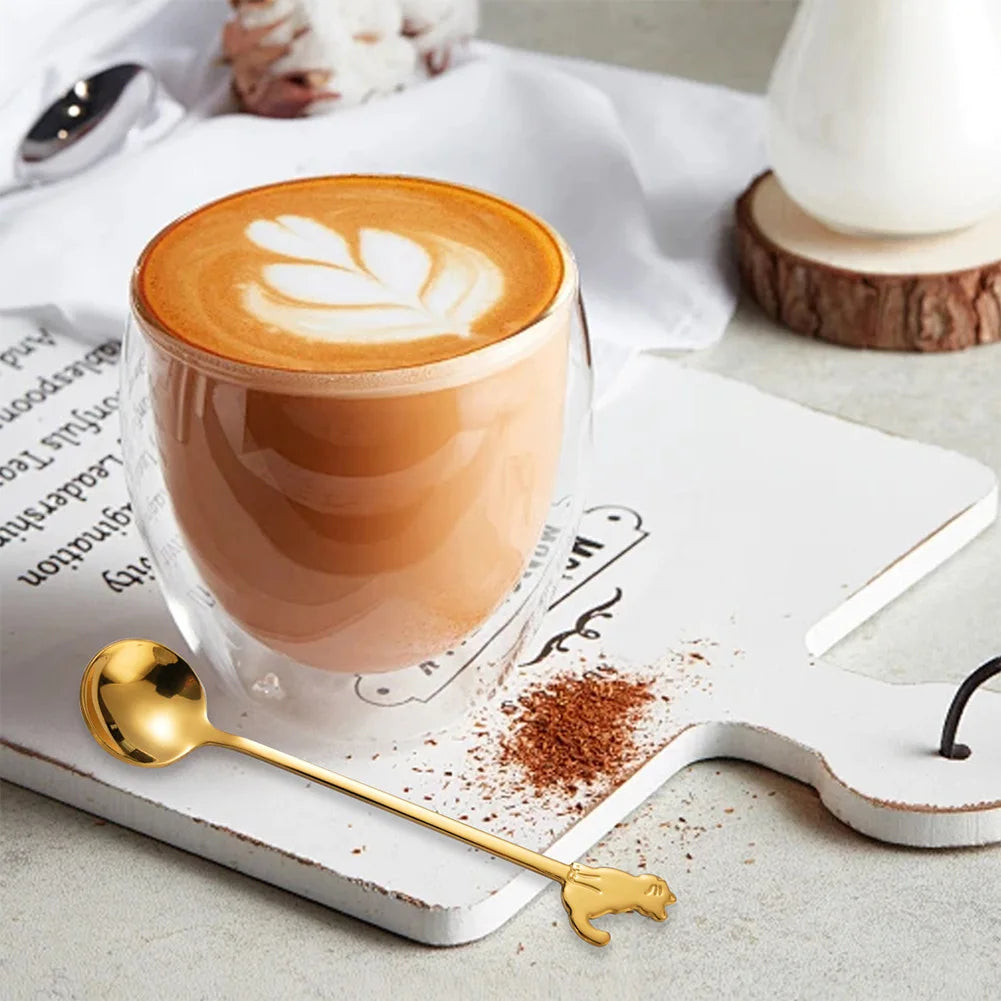 5- Stainless Steel Coffee Spoon Cute Cat Shape Teaspoon Dessert Snack