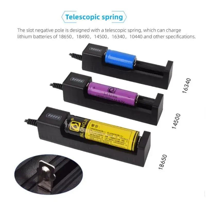 1 Slot USB Charger Adapter 3.7V-4.2V Smart Chargering For Rechargeable Batteries 16340 14500 18650 26650 Lithium Battery Charger Zpaxo