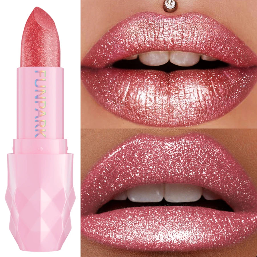 Pearlescent Pink Glitter Velvet Lipstick Metallic Long Lasting Matte