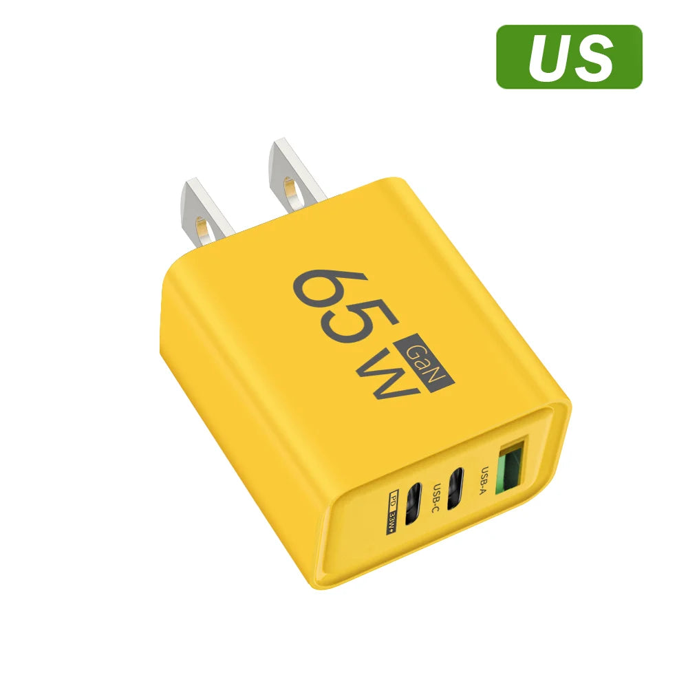 65W GaN USB-C Fast Charger | QC 3.0 Wall Adapter – iPhone & Android GaN USB-C Charger Zpaxo US Yellow