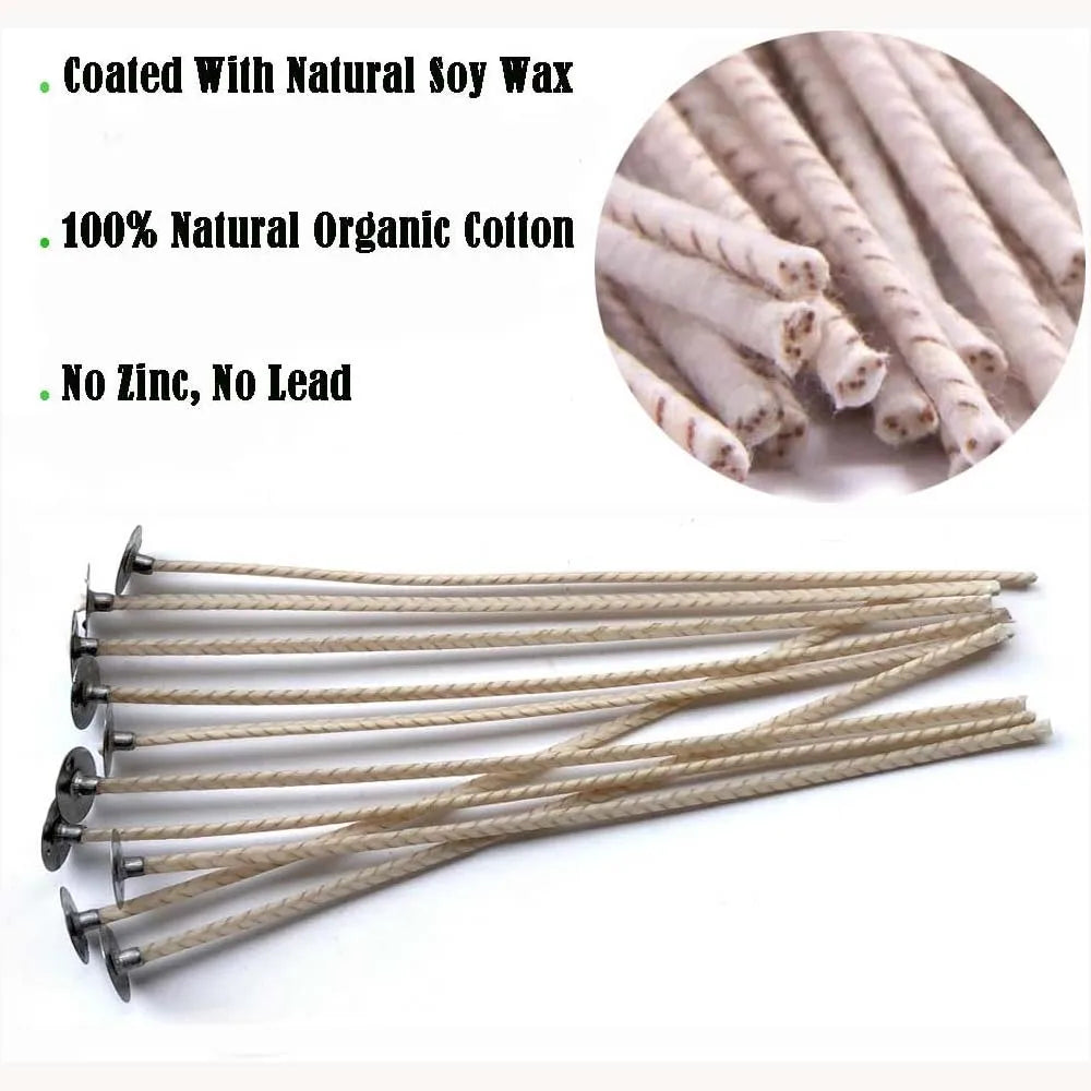 Candle Wicks,15cm Long 20 Pcs Organic Soy Pre Waxed Candle Wick with 1Pc Stainless Wick Holder Sustainer for Candle Making Kit Zpaxo