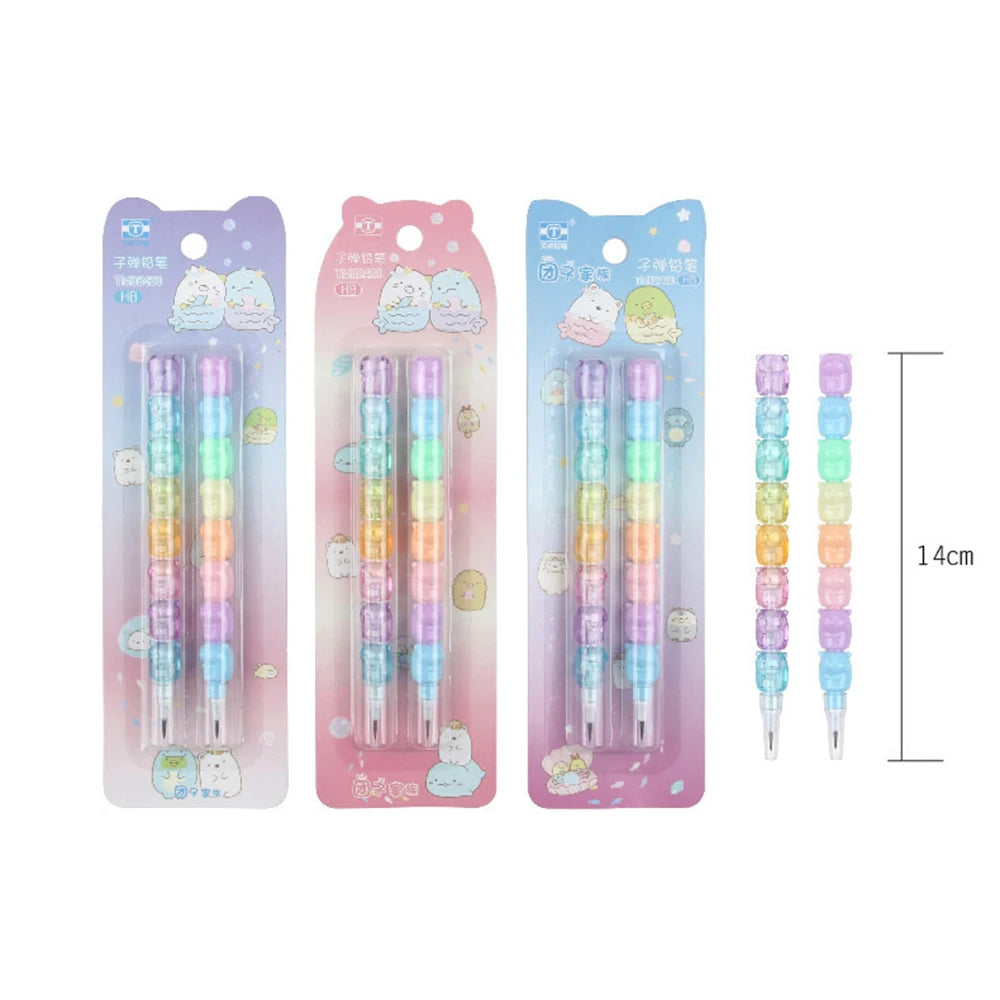 2Pcs/set Kawaii Stackable Pencils Non-Sharpening HB Pencils Cartoon Japanese Stationery Children Student Prize Gift Zpaxo