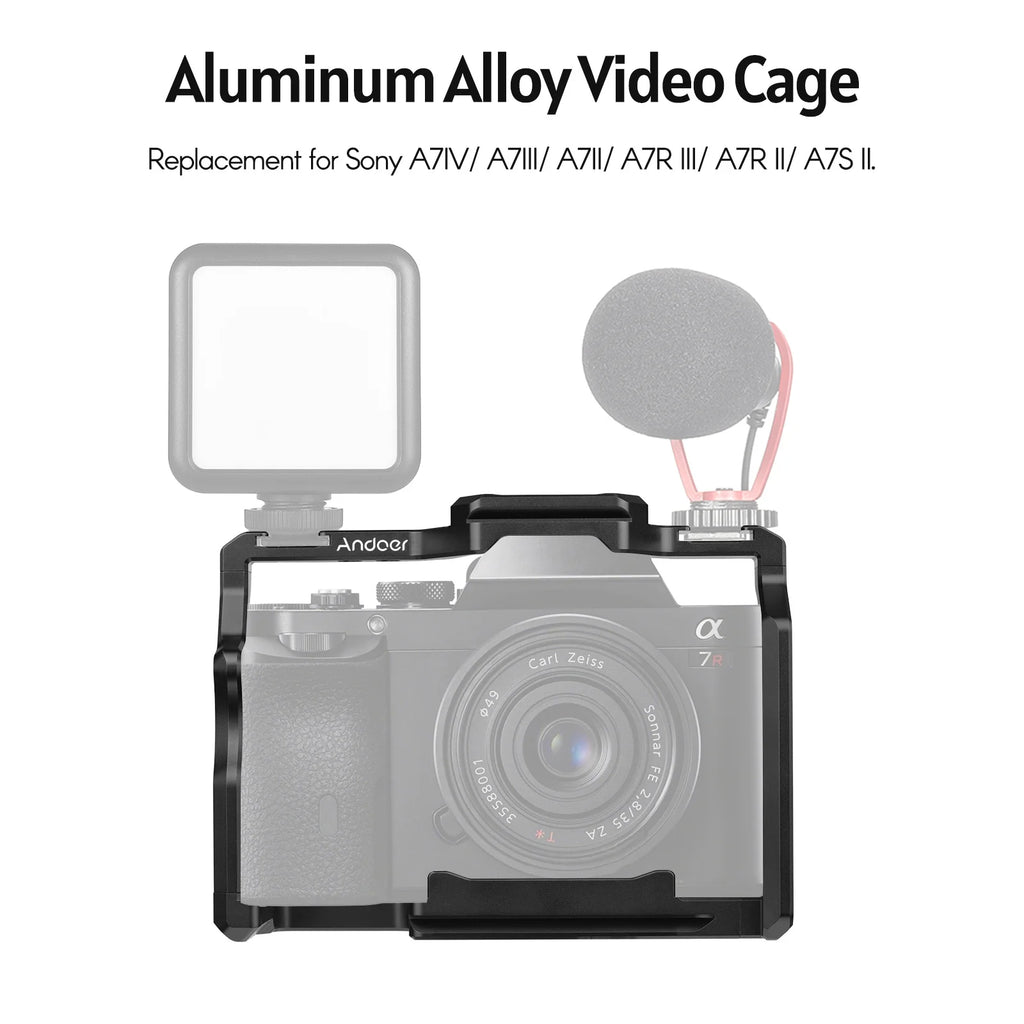 Andoer Camera Cage Aluminum Alloy Video Dual Cold Shoe Mounts