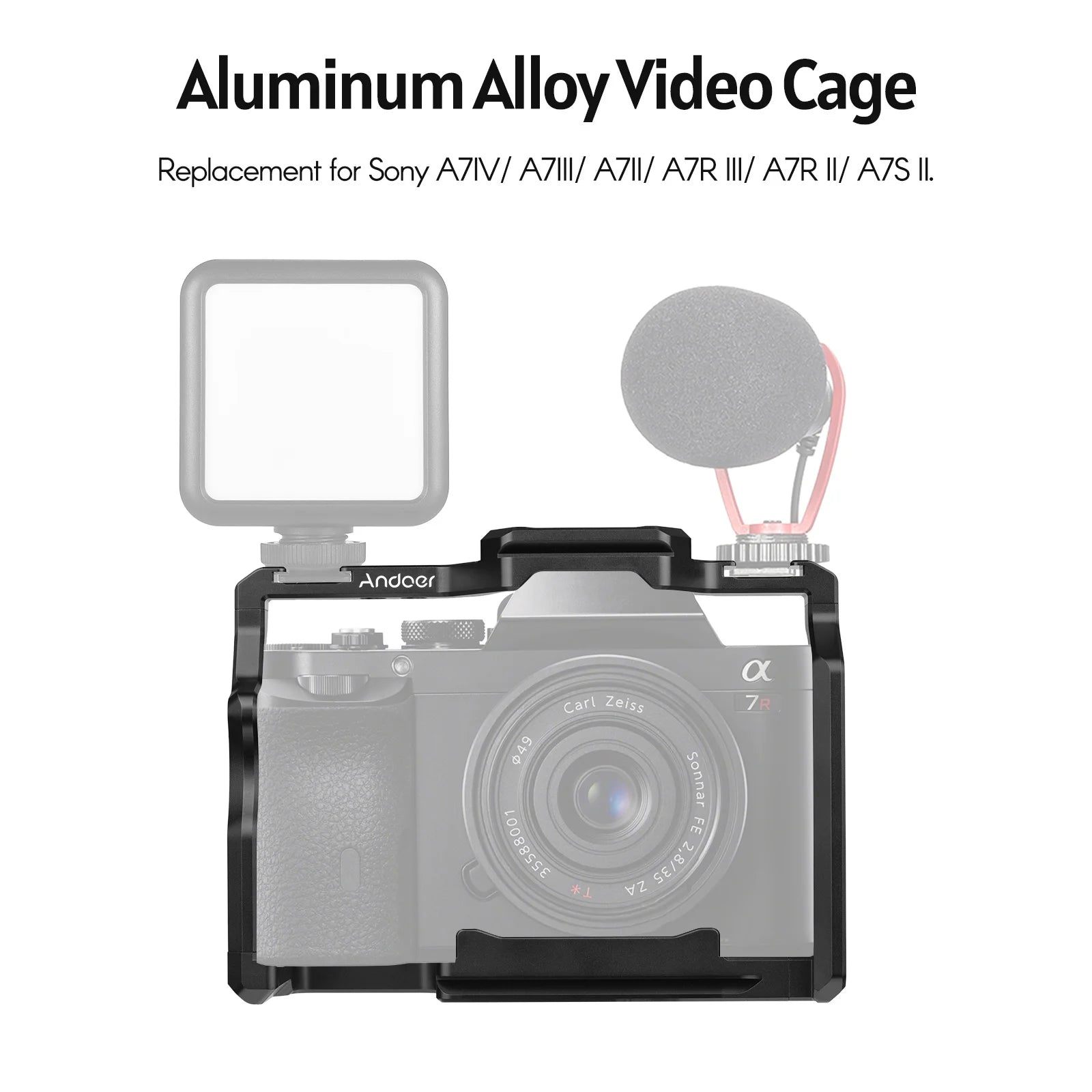 Andoer Camera Cage Aluminum Alloy Video Dual Cold Shoe Mounts