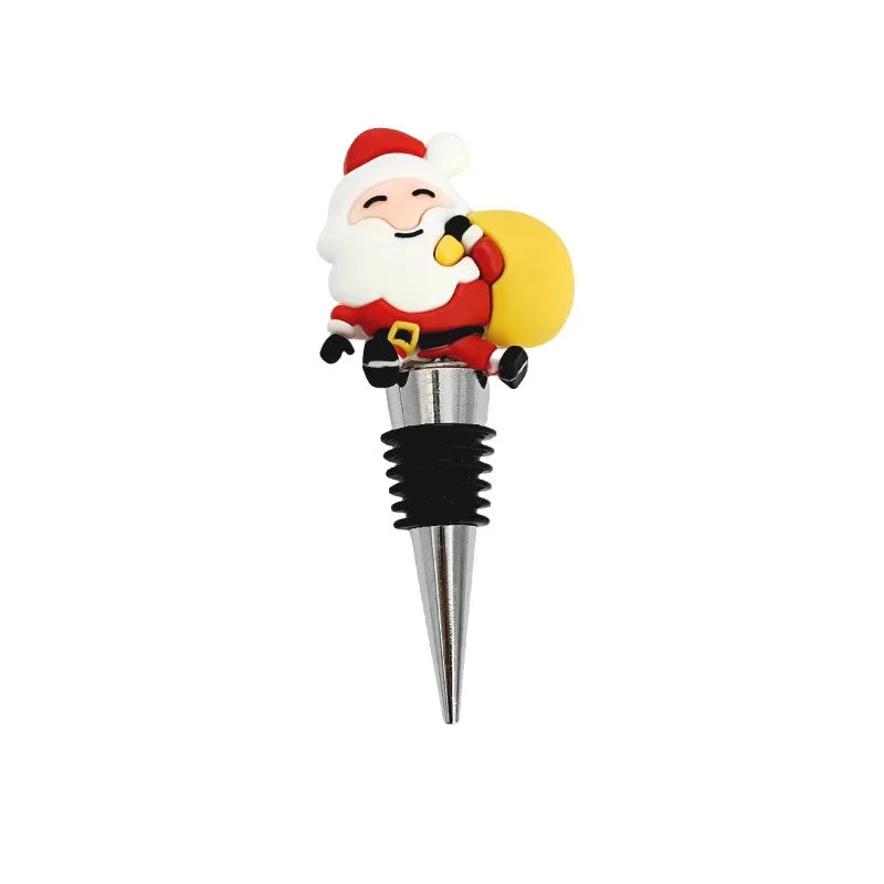 PVC Christmas Wine Stopper, Green Christmas Tree, Snowman Cane, Sugar Deer, Santa Claus Wreath, Red Wine Stopper, Glass Bottle Y Zpaxo