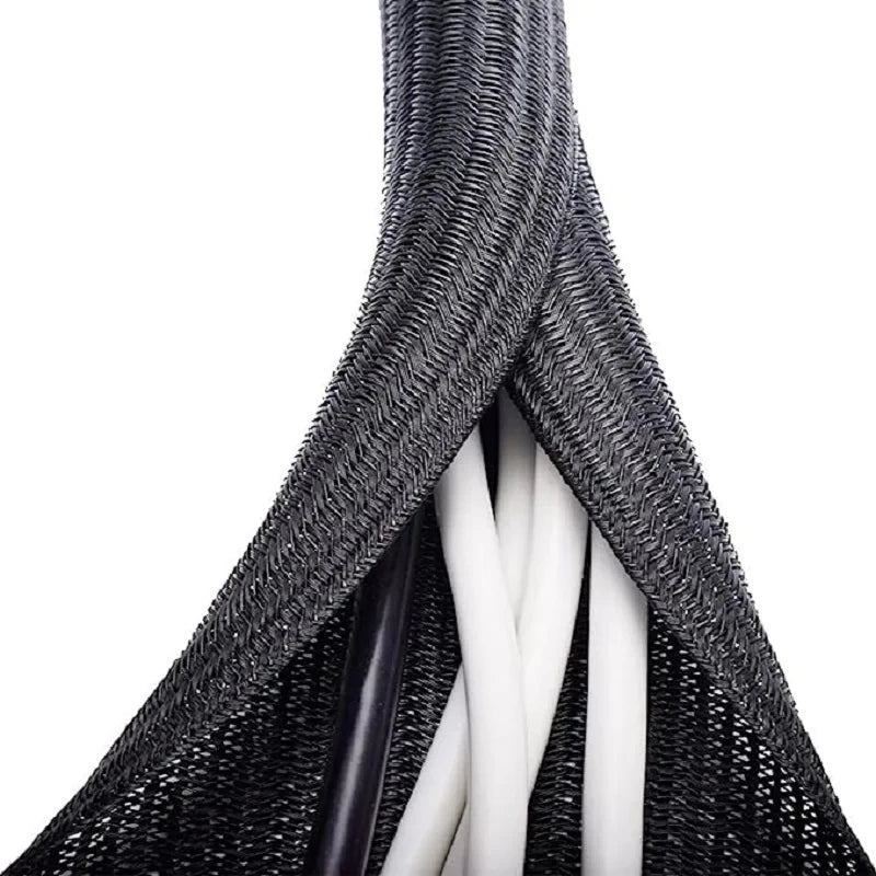 PET Expandable Braided Sleeving Flexible Wire Mesh Sleeve Black Nylon