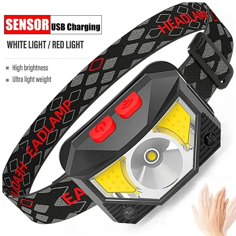 500LM LED Sensor Headlamp USB Rechargeable – Camping Fishing