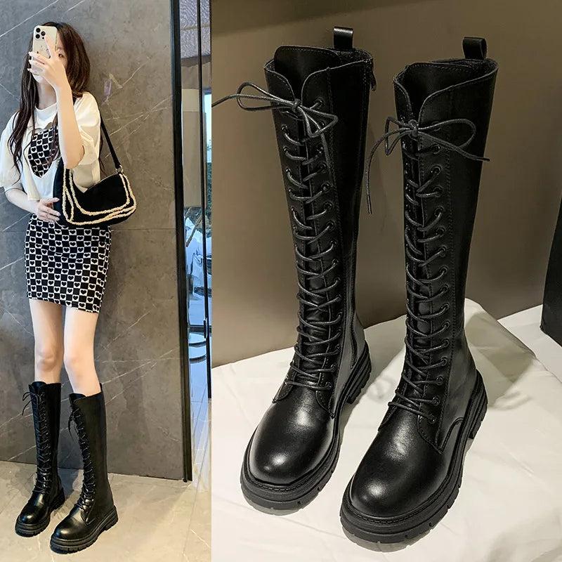 Women Boots Autumn 2023 Female Platform Gothic Shoes Black Leather Zpaxo